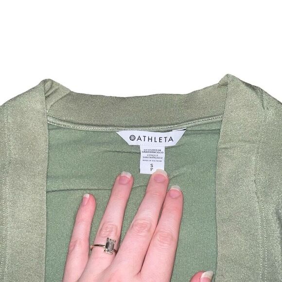 ATHLETA Purana Olive Green V-Neck Wrap Sweatshirt Size Small - Picture 4 of 8
